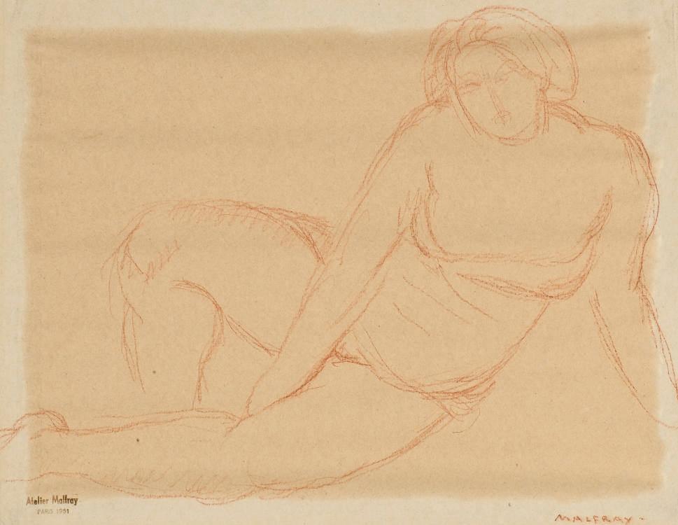 Charles Alexandre Malfray - Trois dessins (1.\'Etude de nus\'; 2.\'Femme nue allongée\'; 3.\'Femme nue\')