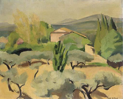 Charles Alexandre Picart Le Doux - A farmhouse in a Provencale landscape