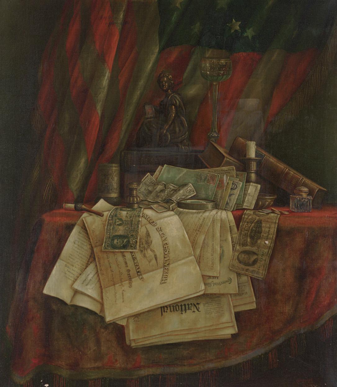 Charles Alfred Meurer - Tabletop Still Life with Money and Documents