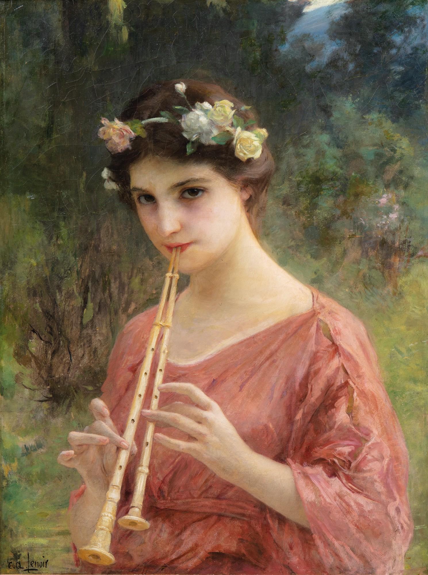 Charles Amable Lenoir - A Young Woman Playing An Aulos (Or The Double Flute)