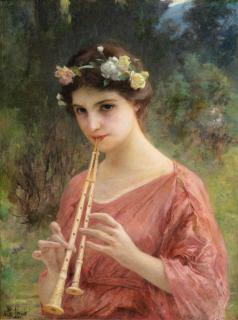 Charles Amable Lenoir - A Young Woman Playing An Aulos (Or The Double Flute)