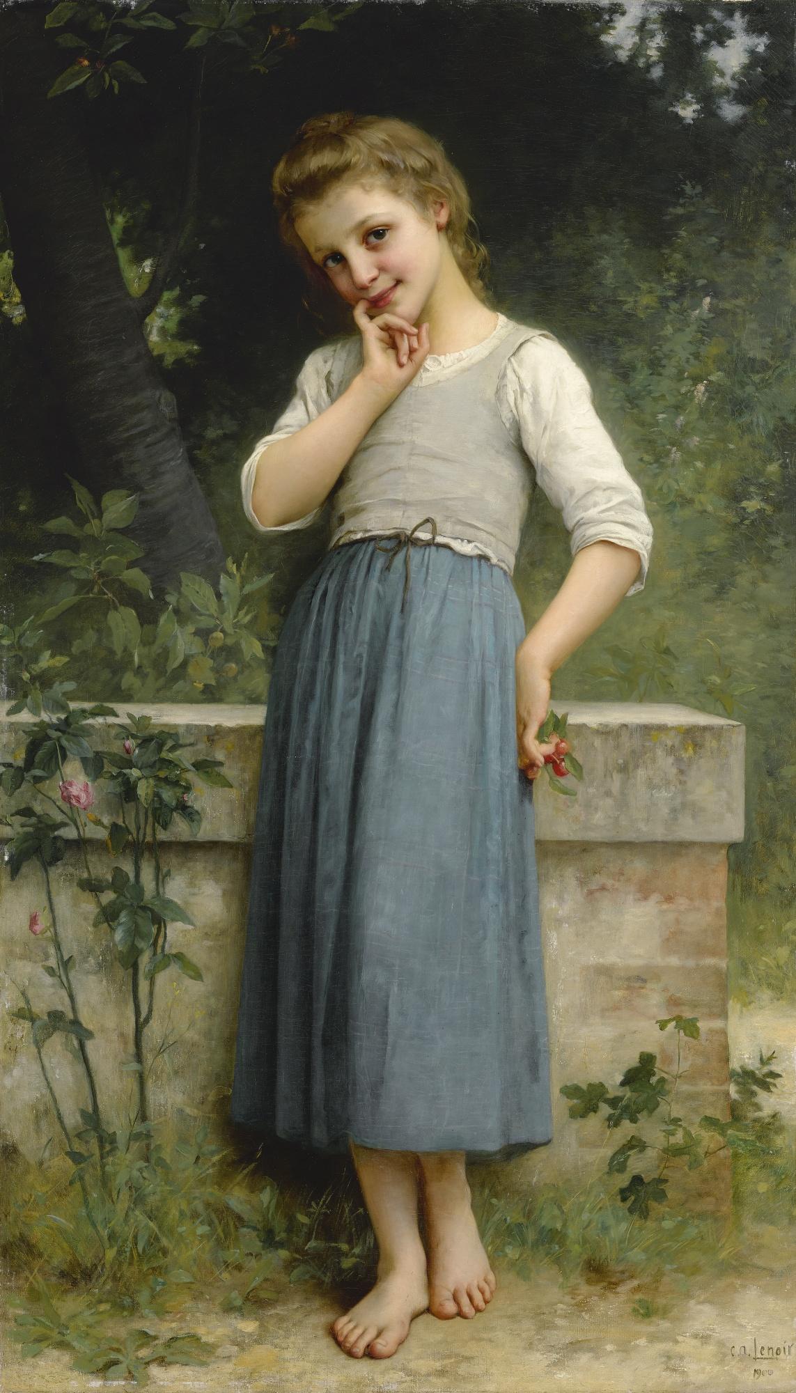 Charles Amable Lenoir - French young Girl With Cherries