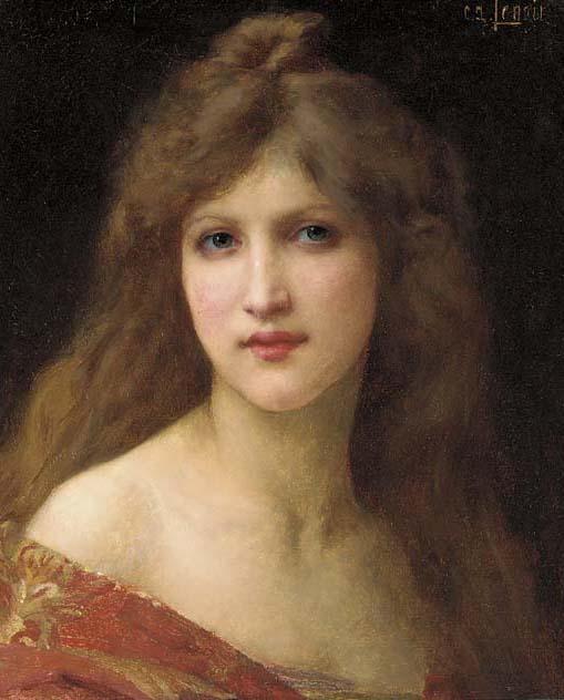 Charles-Amable Lenoir - Portrait of a girl, bust-length, in a red dress
