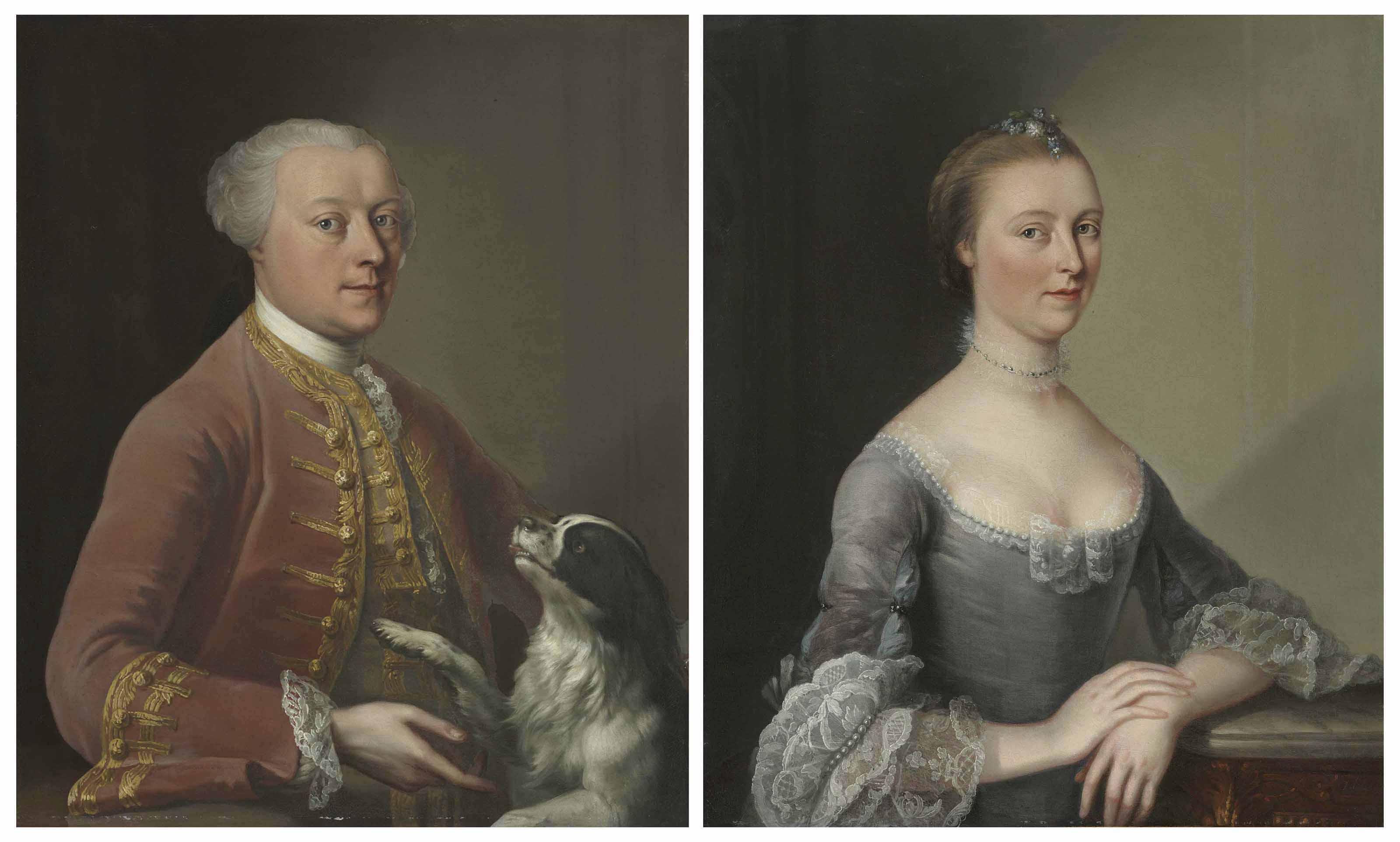 Charles-Amédée-Philippe Van Loo - Portrait Of A Gentleman, Half-Length; And Portrait Of A Lady, Half-Length