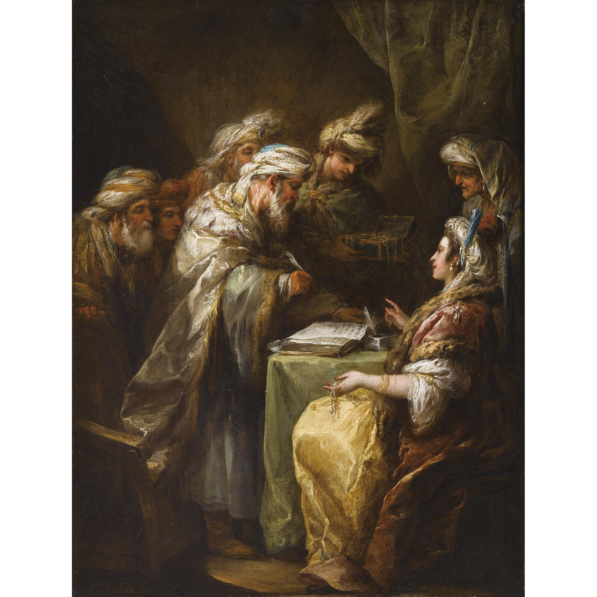 Charles-André Dit Carle Van Loo - Le Contrat De Mariagecharles-André Called Carle Van Loo ; The Marriage Contract ; Signed And Dated Lower Left, Bears A Red Wax Seal And An Ink Inscription On The Reverse ; Oil On Panel