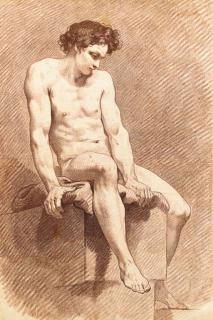 Charles-André Vanloo - A nude youth seated on a plinth