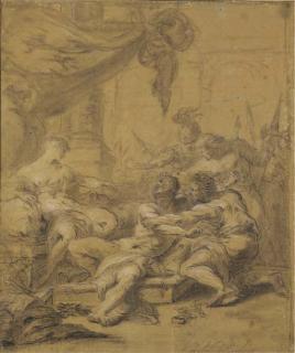 Charles-André Vanloo - A prisoner with soldiers in front of a queen