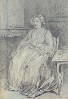Charles-André Vanloo - A woman knitting, seated in a domestic interior