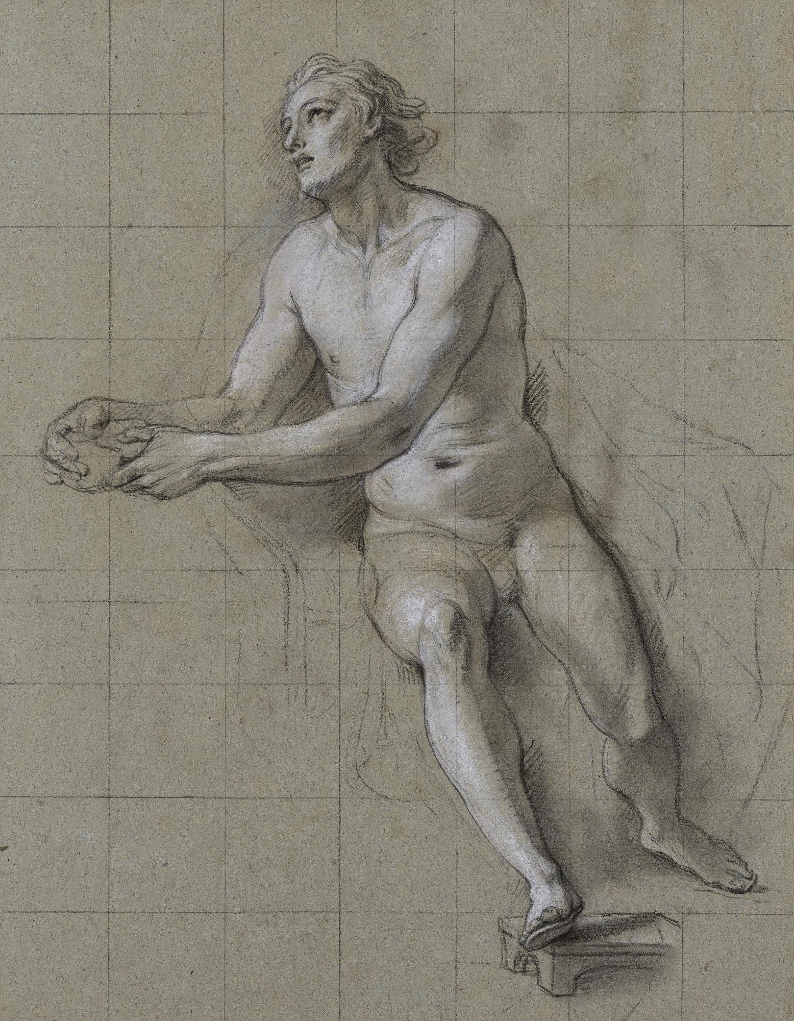 Charles-Antoine Coypel - A Preparatory Study Of Christ Seated For The Supper At Emmaus