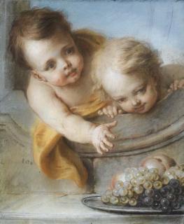 Charles-Antoine Coypel - Deux Enfants S\'Avançant Vers Une Coupe de Fruits Avec du Raisin