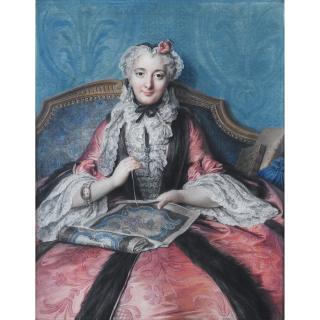 Charles-Antoine Coypel - Portrait De Femme À Son Ouvragecharles Coypel ; Portrait Of A Woman Sewing ; Signed And Dated Upper Left ; Pastel
