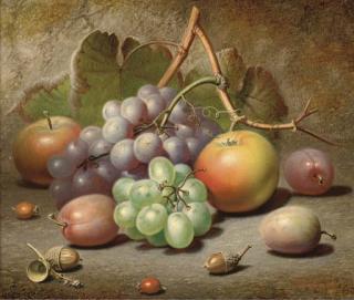 Charles Archer - Grapes, Apples, Plums And Acorns On A Mossy Bank