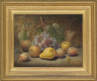Charles Archer - Grapes, Apples, Plums, Pear And A Thistle On A Mossy Bank