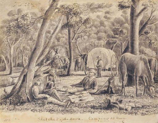 Charles Archer - Sketches of the Bush - Camping at Noon (N o  2)