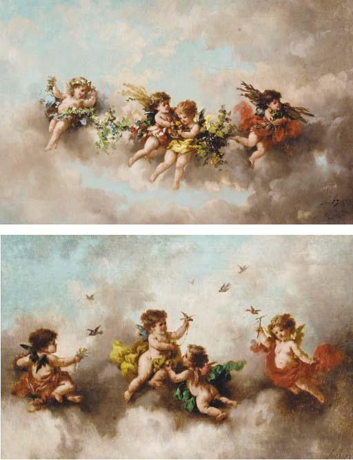 Charles Augustus Henry Lutyens - Putti disporting in the clouds