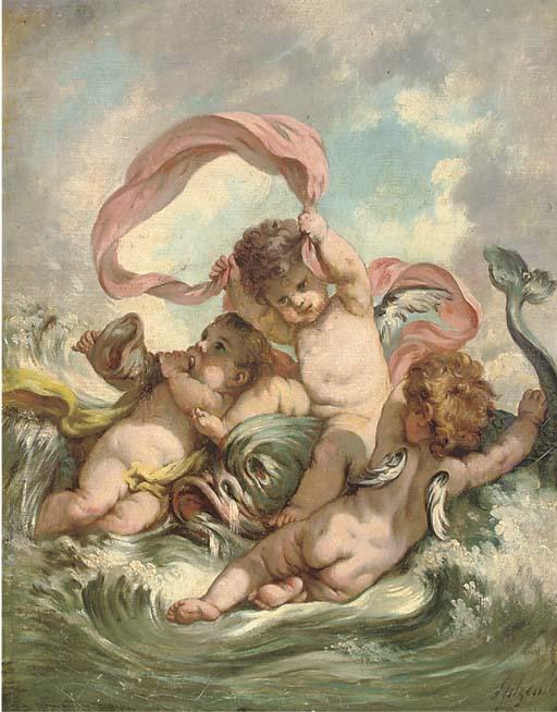 Charles Augustus Henry Lutyens - Putti Disporting With A Fish In A Seascape