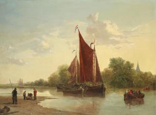 Charles Augustus Mornewick - Unloading A Dutch Barge At A Ferry Crossing