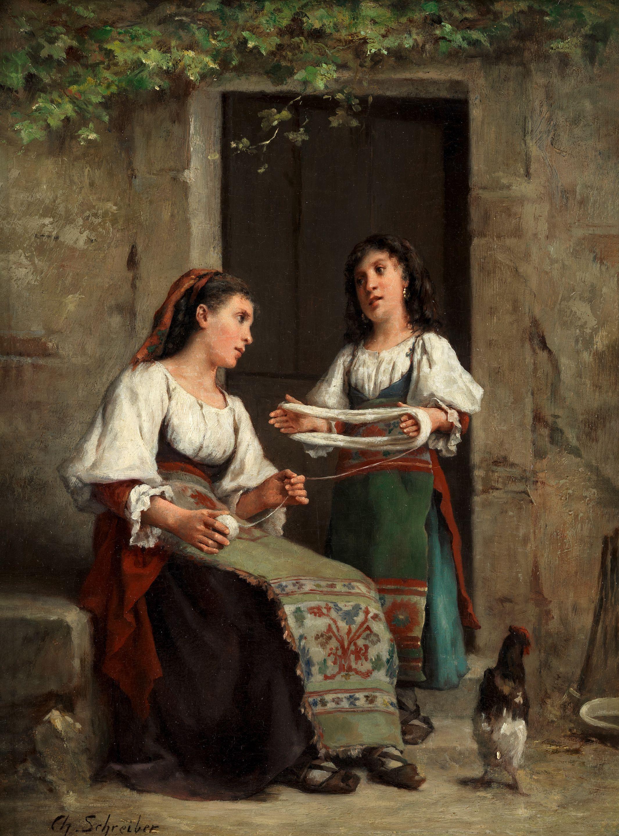 Charles Baptiste Schreiber - Buying the best; Winding the skein, a pair