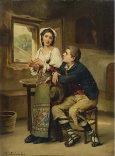 Charles Baptiste Schreiber - The Proposal; also a companion painting
