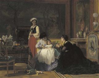 Charles Baugniet - Feeding the Macaw