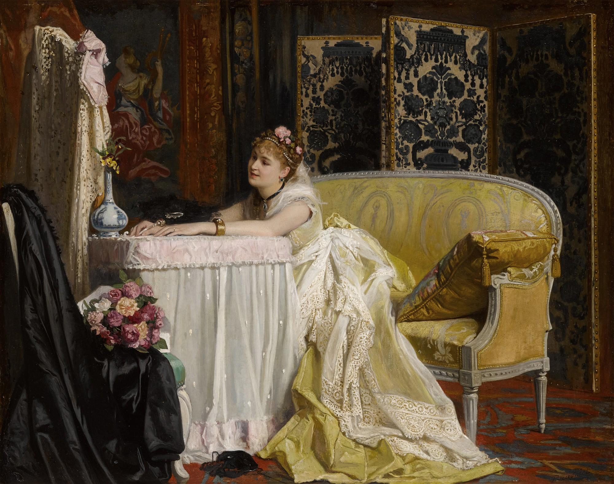 Charles Baugniet - Jeune femme écrivant une lettre