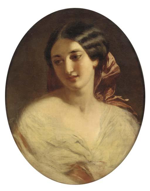 Charles Baxter, R.B.A. - Lost in thought, in a painted oval