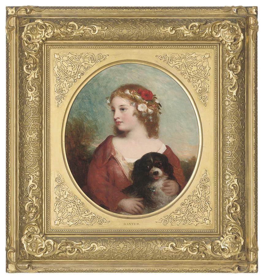 Charles Baxter, R.B.A. - Love me, love my dog; in an oval mount