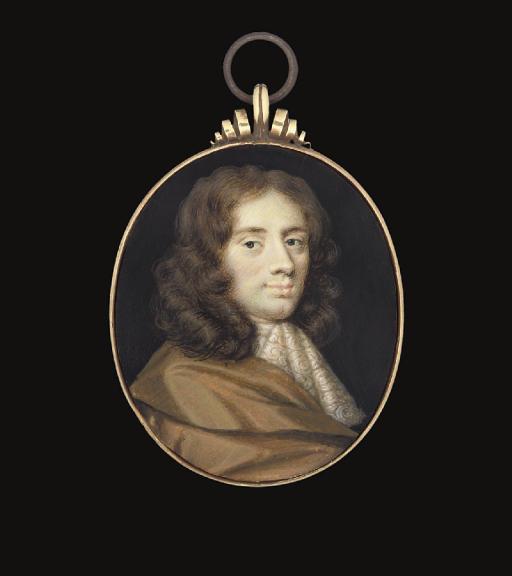 Charles Beale Junior - A young gentleman, in brown silk cloak, white lace cravat, long curling brown hair