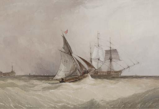 Charles Bentley, O.W.S. - A cutter running out to meet the new arrival