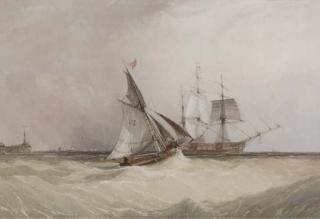 Charles Bentley, O.W.S. - A cutter running out to meet the new arrival