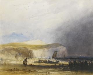Charles Bentley, O.W.S. - A Squall Approaching The Northern French Coast; Together With Fishing Boats At Sunset Off A Harbour