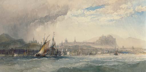 Charles Bentley, O.W.S. - A Stiff Breeze Off Leith With A Panorama Of Edinburgh Beyond