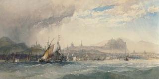 Charles Bentley, O.W.S. - A Stiff Breeze Off Leith With A Panorama Of Edinburgh Beyond