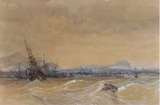 Charles Bentley, O.W.S. - Shipping in a heavy swell off Leith
