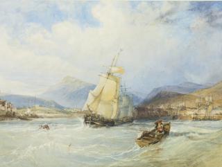 Charles Bentley - Ships Off A Town In A Mountainous Landscape