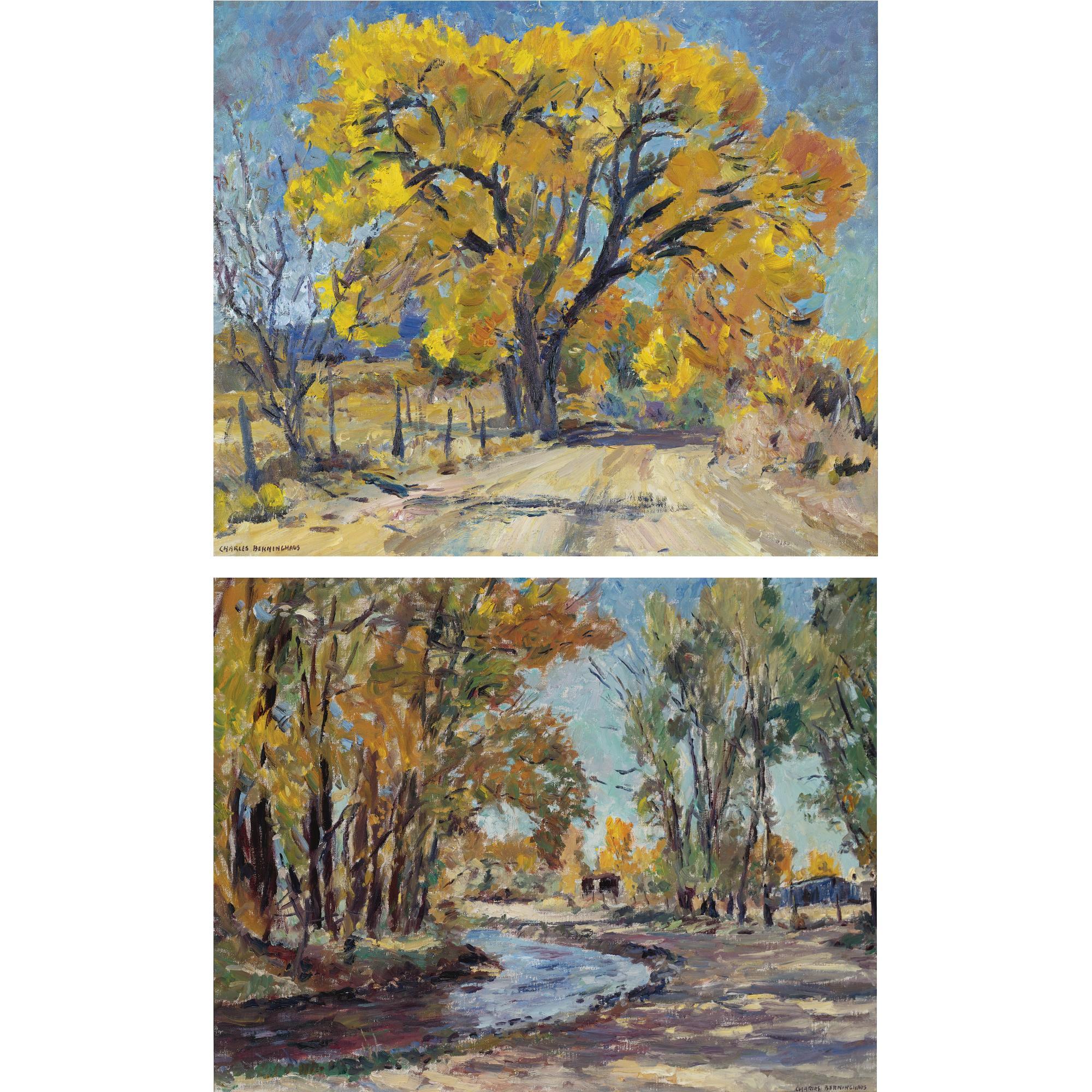 Charles Berninghaus - Yellow Leaves And Curving Stream:  Two Paintings