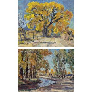 Charles Berninghaus - Yellow Leaves And Curving Stream:  Two Paintings