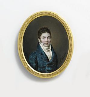 Charles Berny D\'Ouville - A young gentleman, called the miniaturist Gra..., in blue velvet coat, white waistcoat, shirt and knotted cravat
