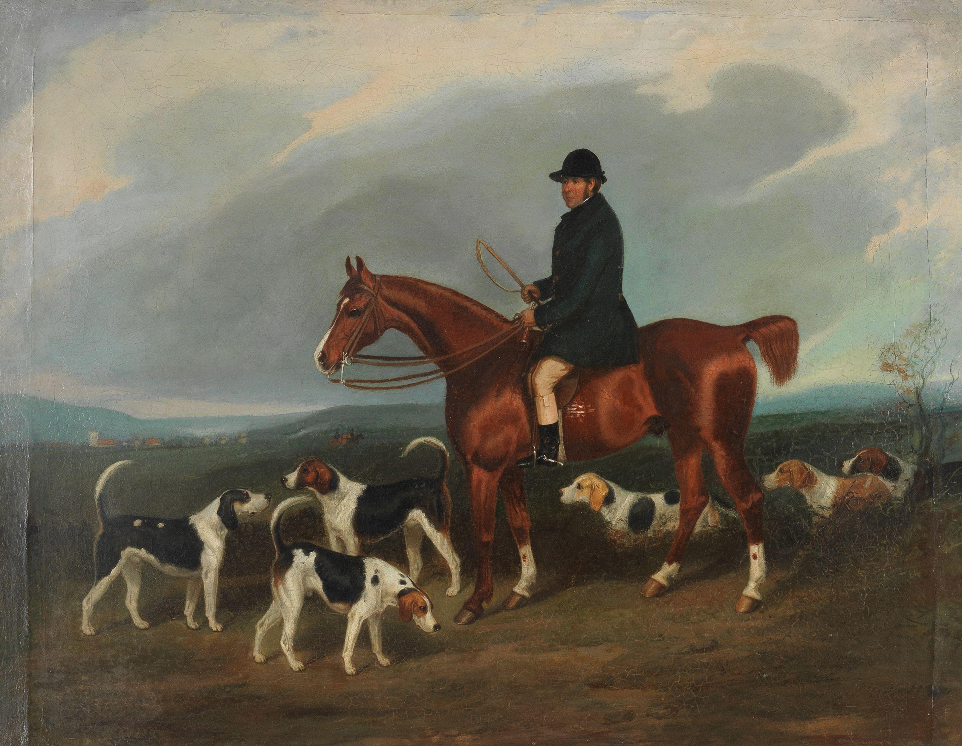 Charles Bilger Spalding - Portrait of a huntsman and hounds, thought to be Mr William Willard of the Brighton Hunt in 1857