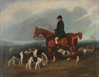 Charles Bilger Spalding - Portrait of a huntsman and hounds, thought to be Mr William Willard of the Brighton Hunt in 1857