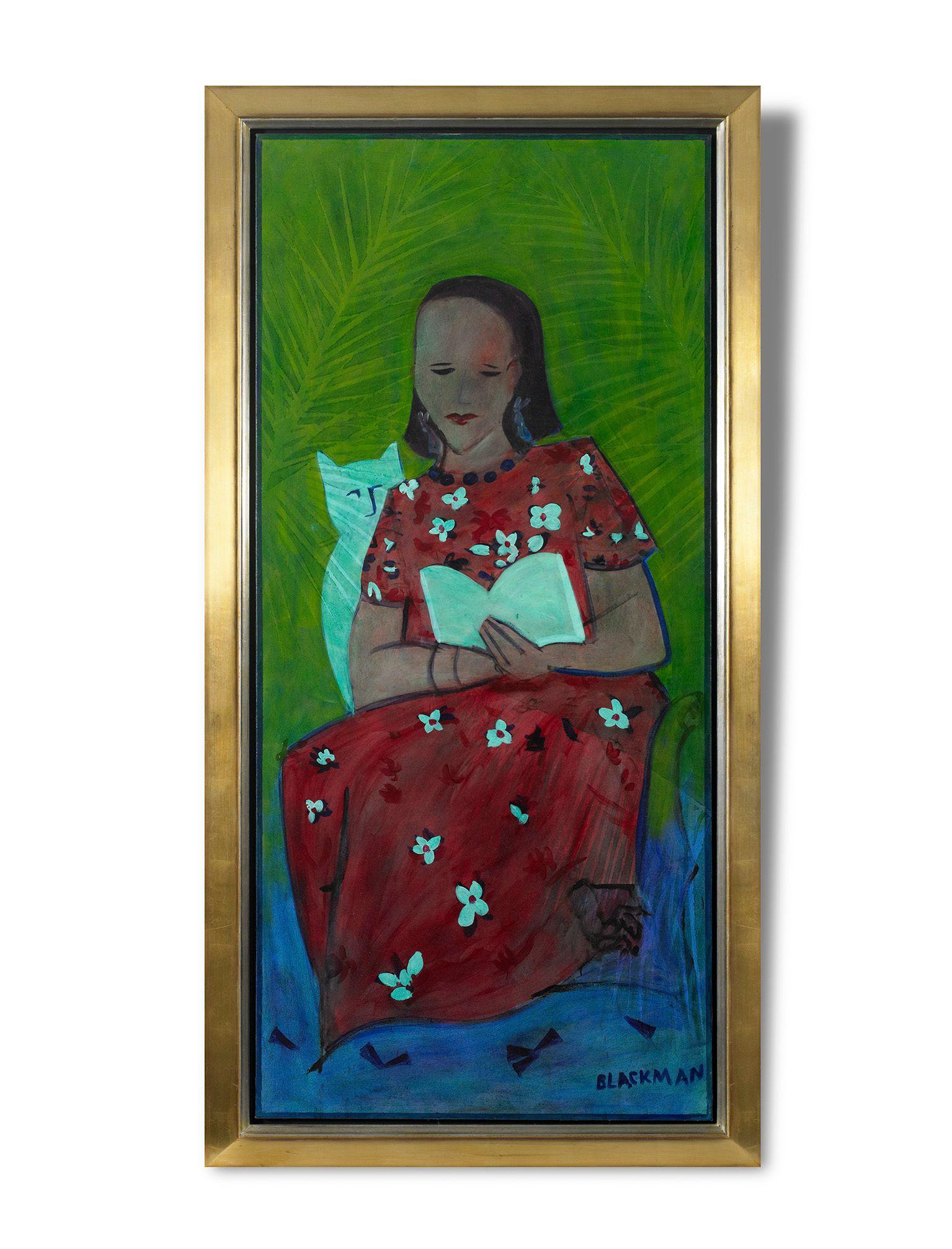 Charles Blackman - Reading With White Cat, 1992