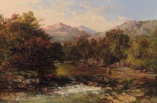 Charles Branwhite - An angler in a wooded river landscape