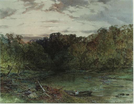 Charles Brooke Branwhite - A wooded river landscape at sunset
