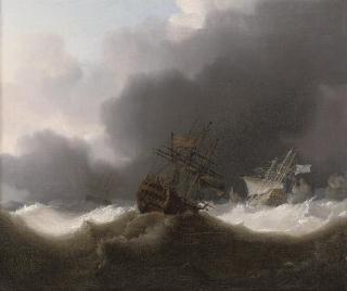 Charles Brooking - Ships of the Red Squadron reefed down in a gale
