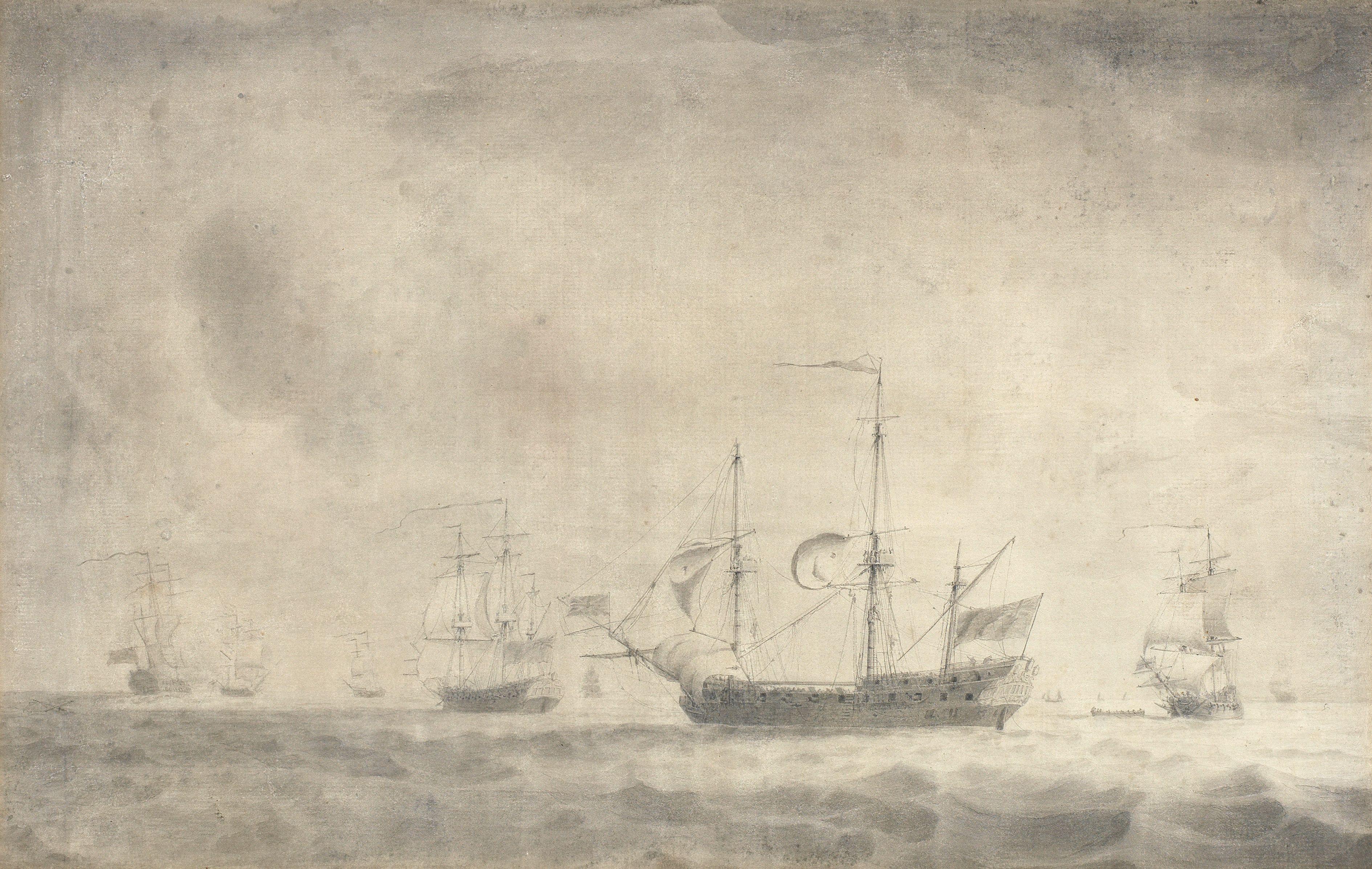 Charles Brooking - The King George disabled with privateers in chase