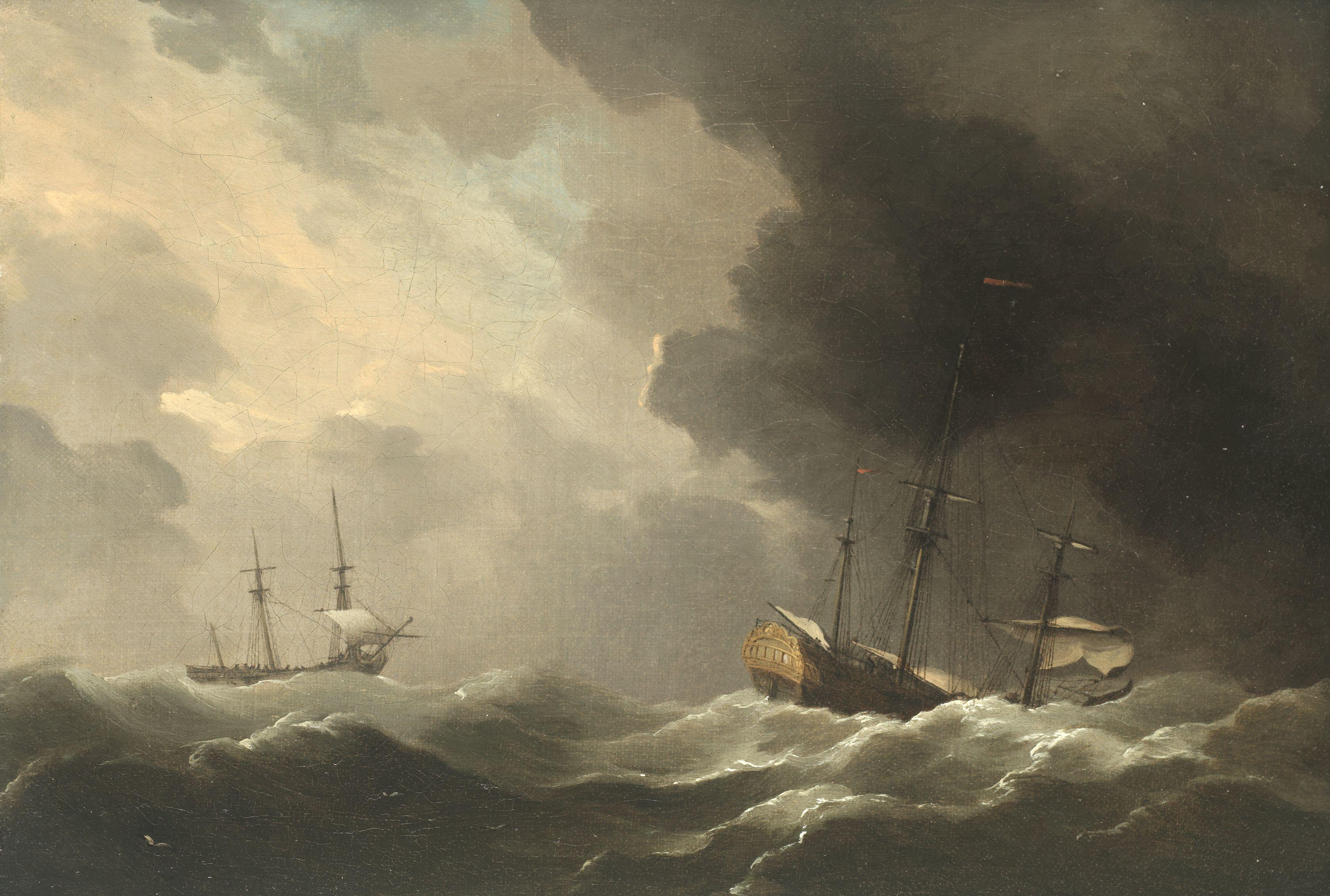Charles Brooking - Two Ships Weathering A Gale