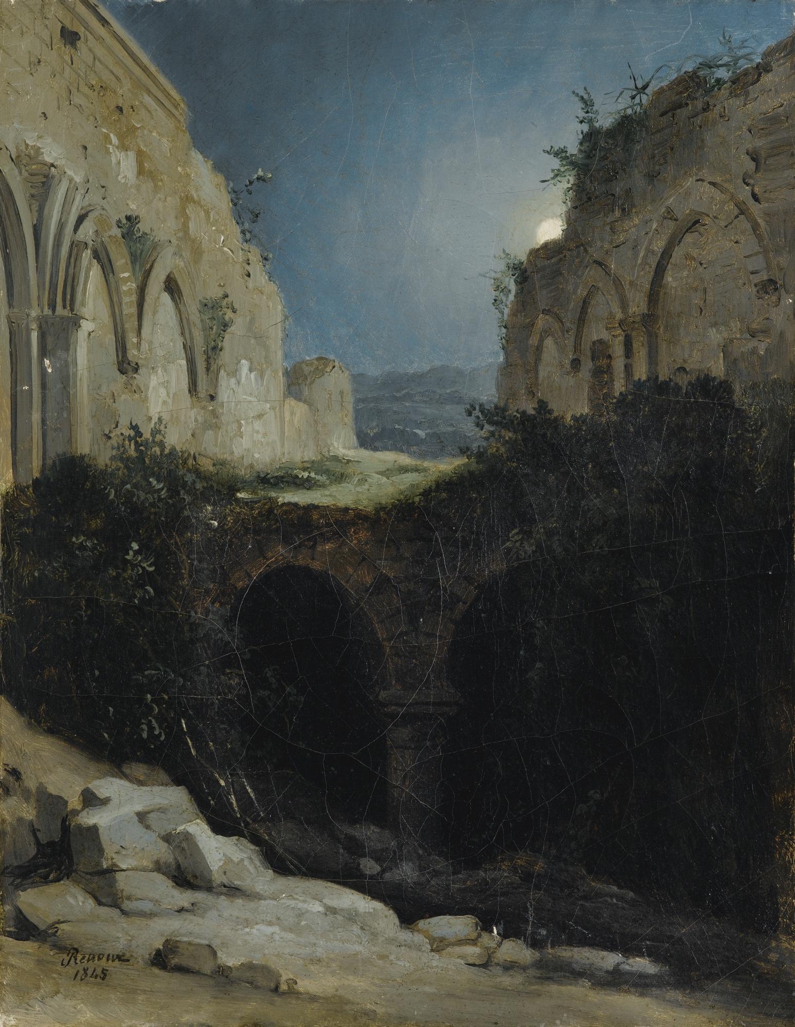 Charles-Caïus Renoux - Paysage Nocturne Avec Les Ruines D\'Une Église