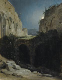 Charles-Caïus Renoux - Paysage Nocturne Avec Les Ruines D\'Une Église
