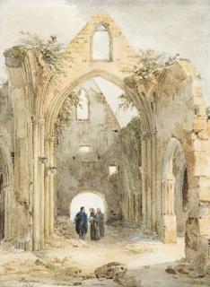 Charles Caïus Renoux - Trois Hommes Dans Une Église En Ruines