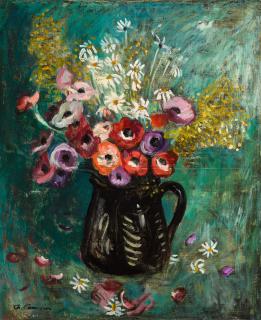 Charles Camoin - Anémones Et Mimosa Au Pot Jaspé